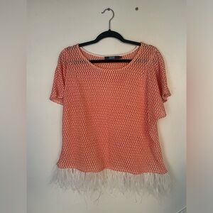 Eva Franco - coral orange & white feather top